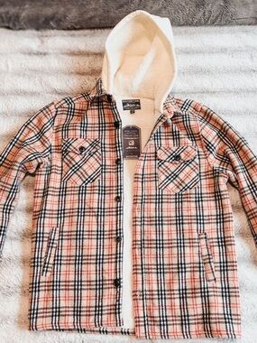 Distortion Sherpa-Lined Plaid Hooded Jacket - Cream & Black